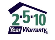 2-5-10 Year Home Warranty logo with green numbers, a roof icon, and navy blue text stating 'Year Warranty®' underneath.